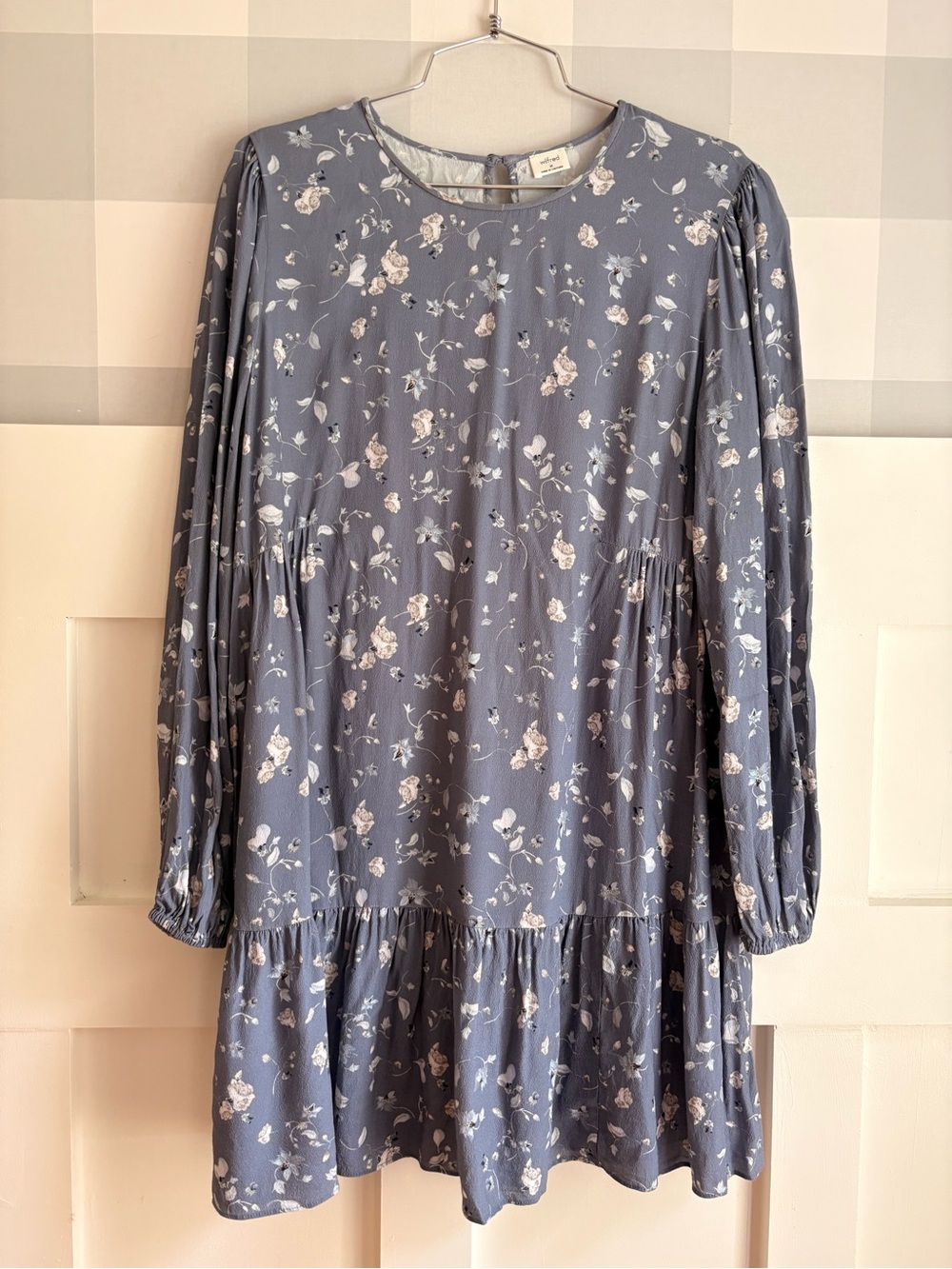 Wilfred Dusty Blue Floral Long-Sleeve Mini Dress Medium - Picture 6 of 9